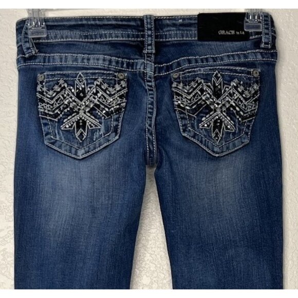 GRACE In LA Bootcut Embellished Jeans Sz 28 Tag Low Rise - Picture 11 of 14